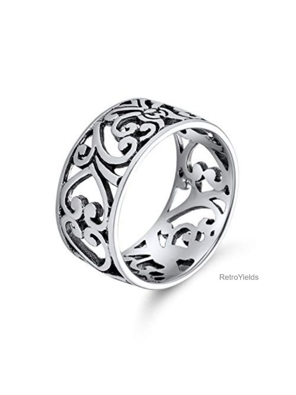 Open Scroll Heart Band Promise Ring Oxidized .925 Sterling Silver